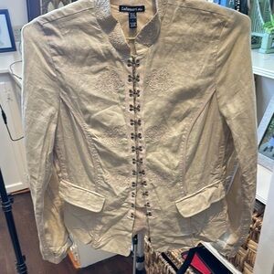 Vintage Lulumari 100% Linen Cream Blazer with Victorian-Inspired Design Sz Large